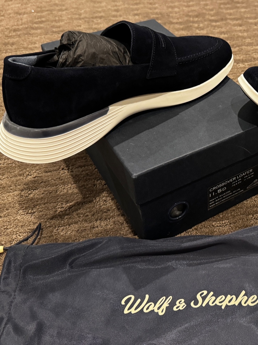 NIB NBW Wolf & Shepherd Crossover Loafers Navy Suede Men’s 11.5 New